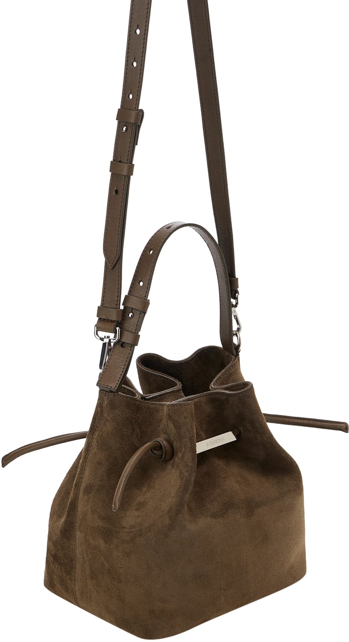 Iceberg Khaki suede leather bucket shoulder bag Groen