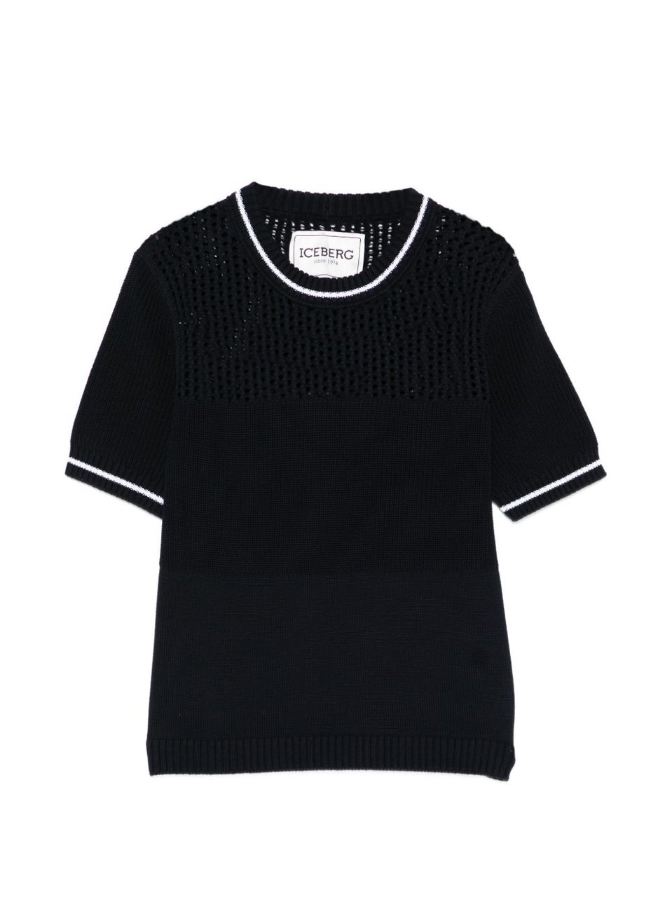 Iceberg Black Openwork Knit Crew Neck Sweater Zwart