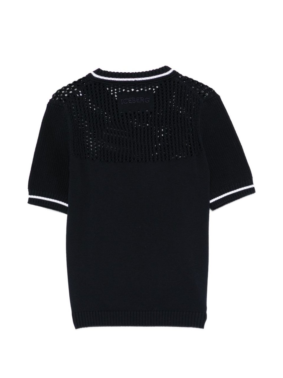 Iceberg Black Openwork Knit Crew Neck Sweater Zwart