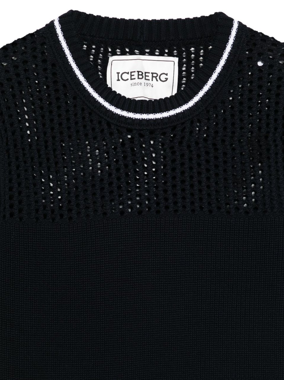 Iceberg Black Openwork Knit Crew Neck Sweater Zwart