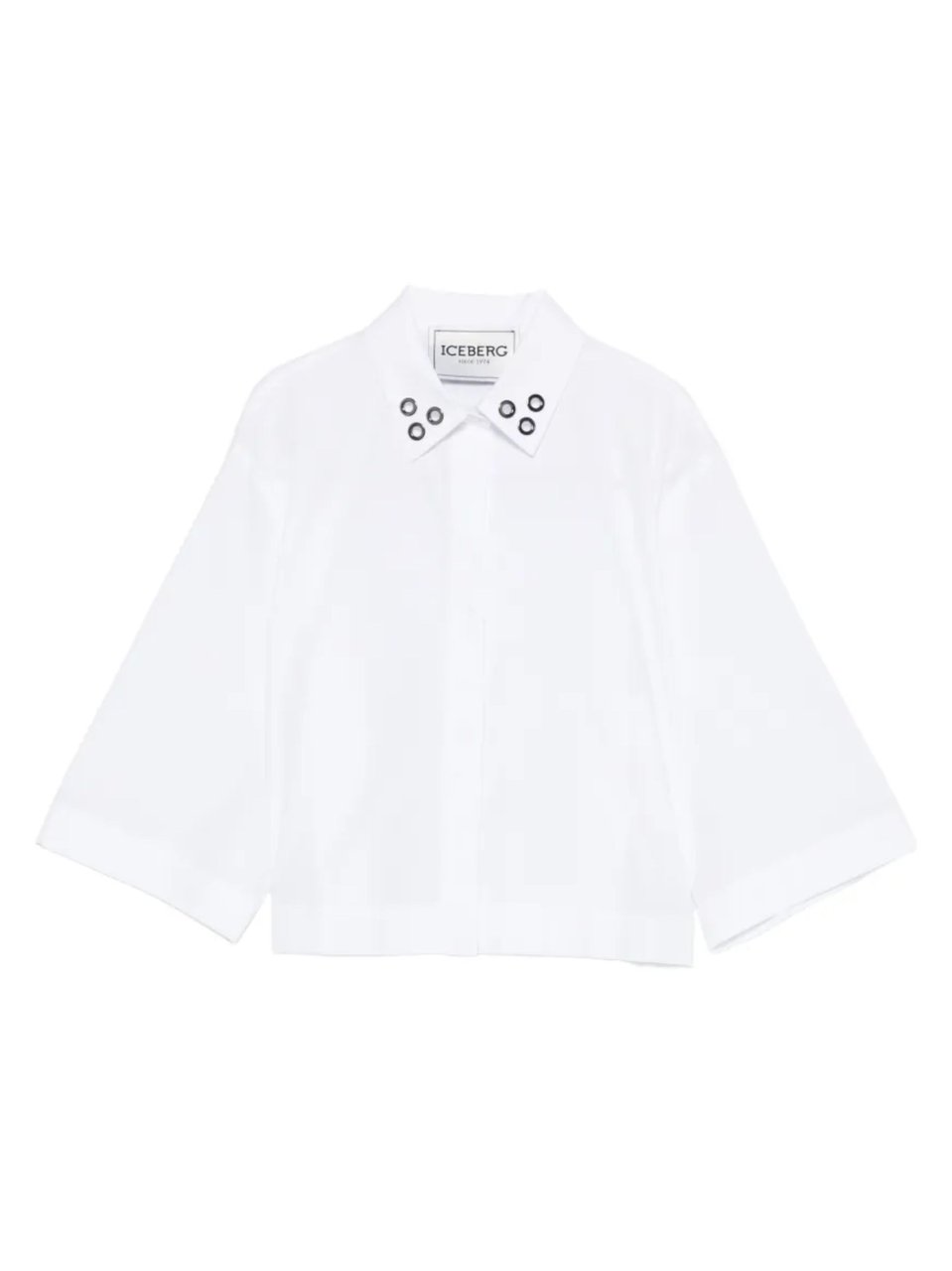 Iceberg Cropped White Eyelet Detail Shirt Wit