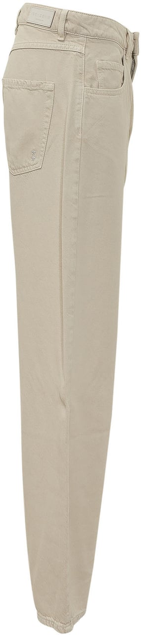 Icon Denim Jeans con Ricami Traforati e Fondo Sfrangiato Beige