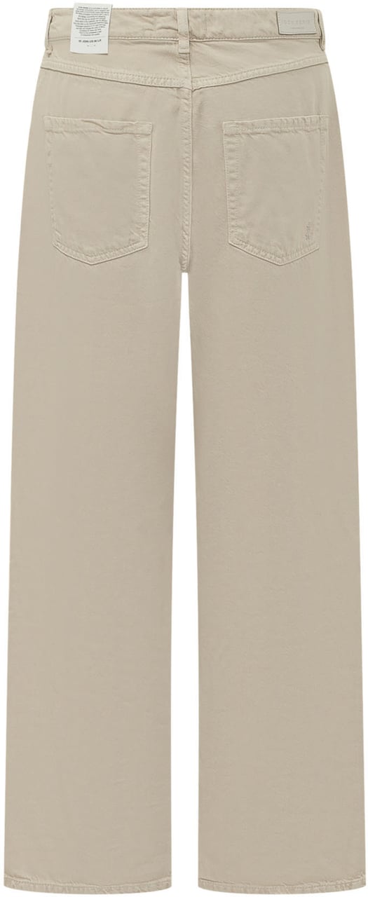 Icon Denim Jeans con Ricami Traforati e Fondo Sfrangiato Beige