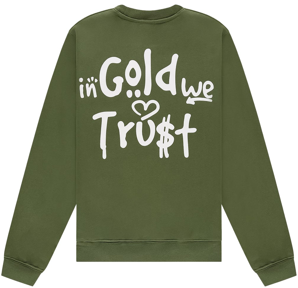 In Gold We Trust The Graffiti Sweater Green Groen