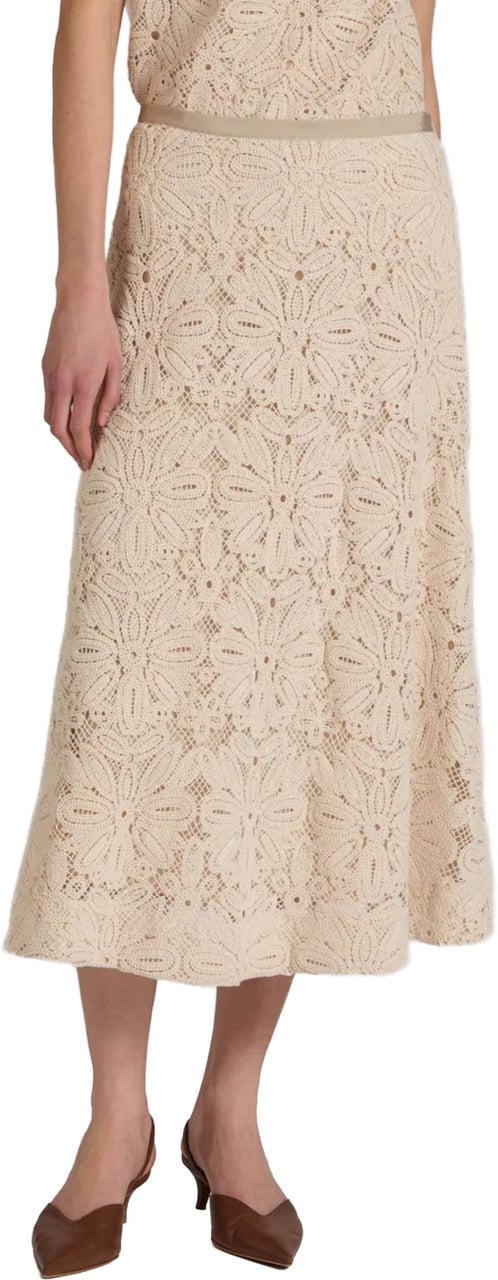 Incotex Beige Floral Lace Midi Skirt Neutraal