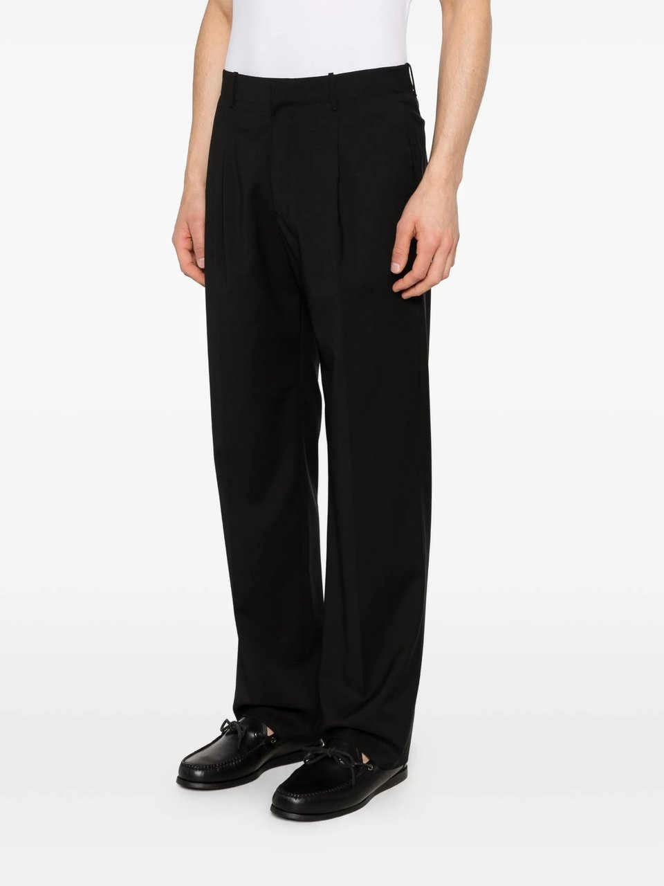 Incotex Black Straight-Leg Structured Fabric Trousers Zwart