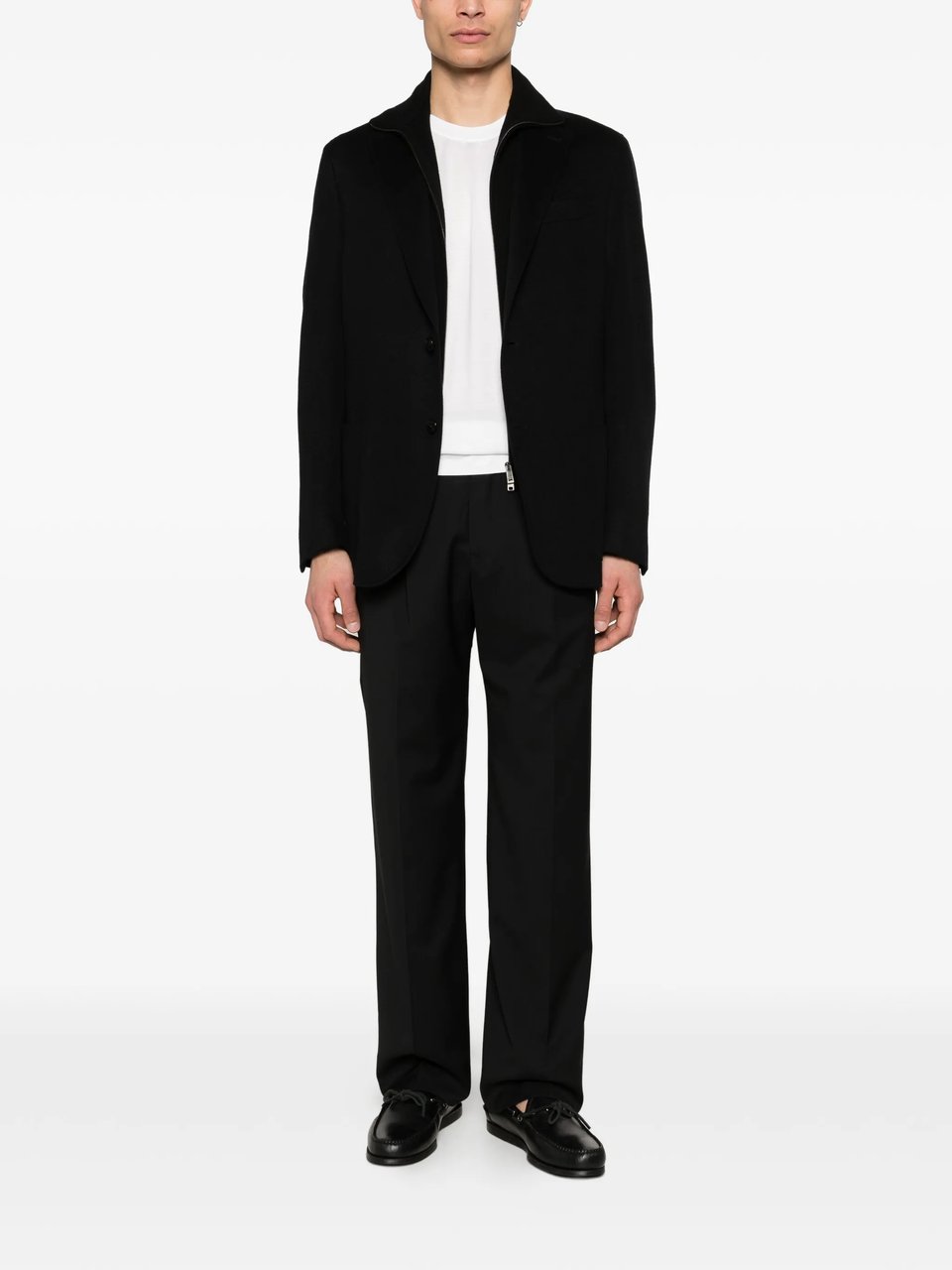 Incotex Black Straight-Leg Structured Fabric Trousers Zwart