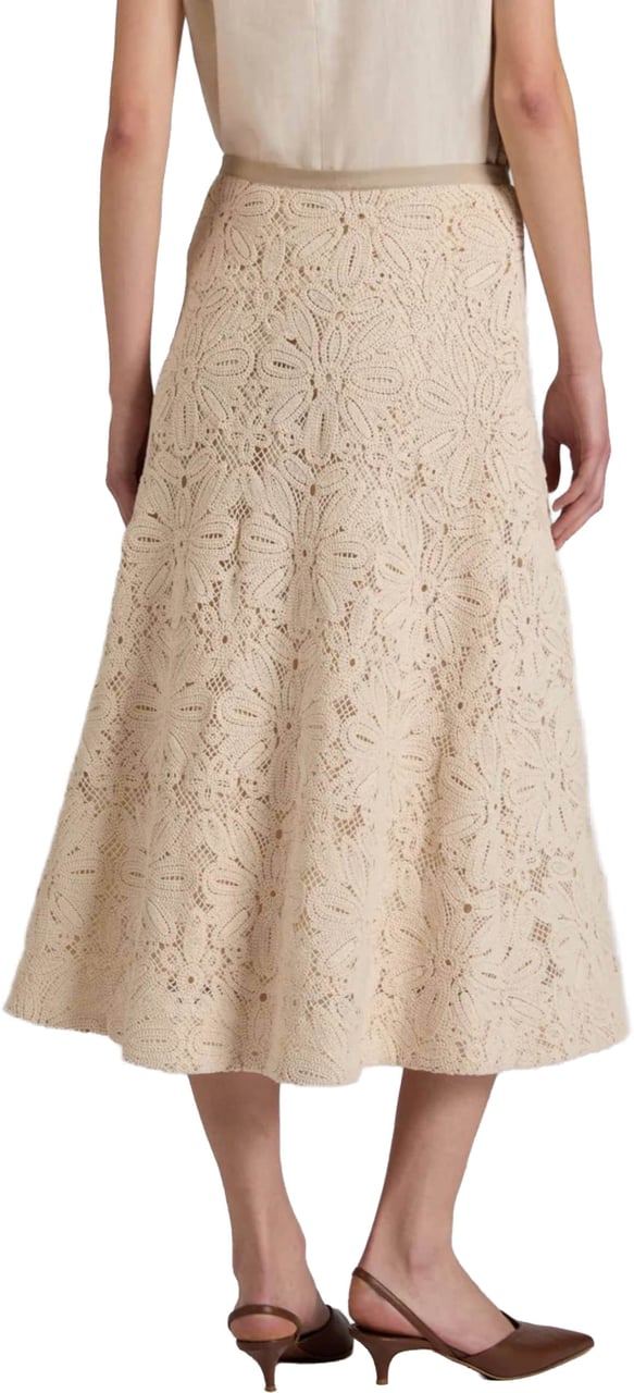 Incotex Beige Floral Lace Midi Skirt Neutraal