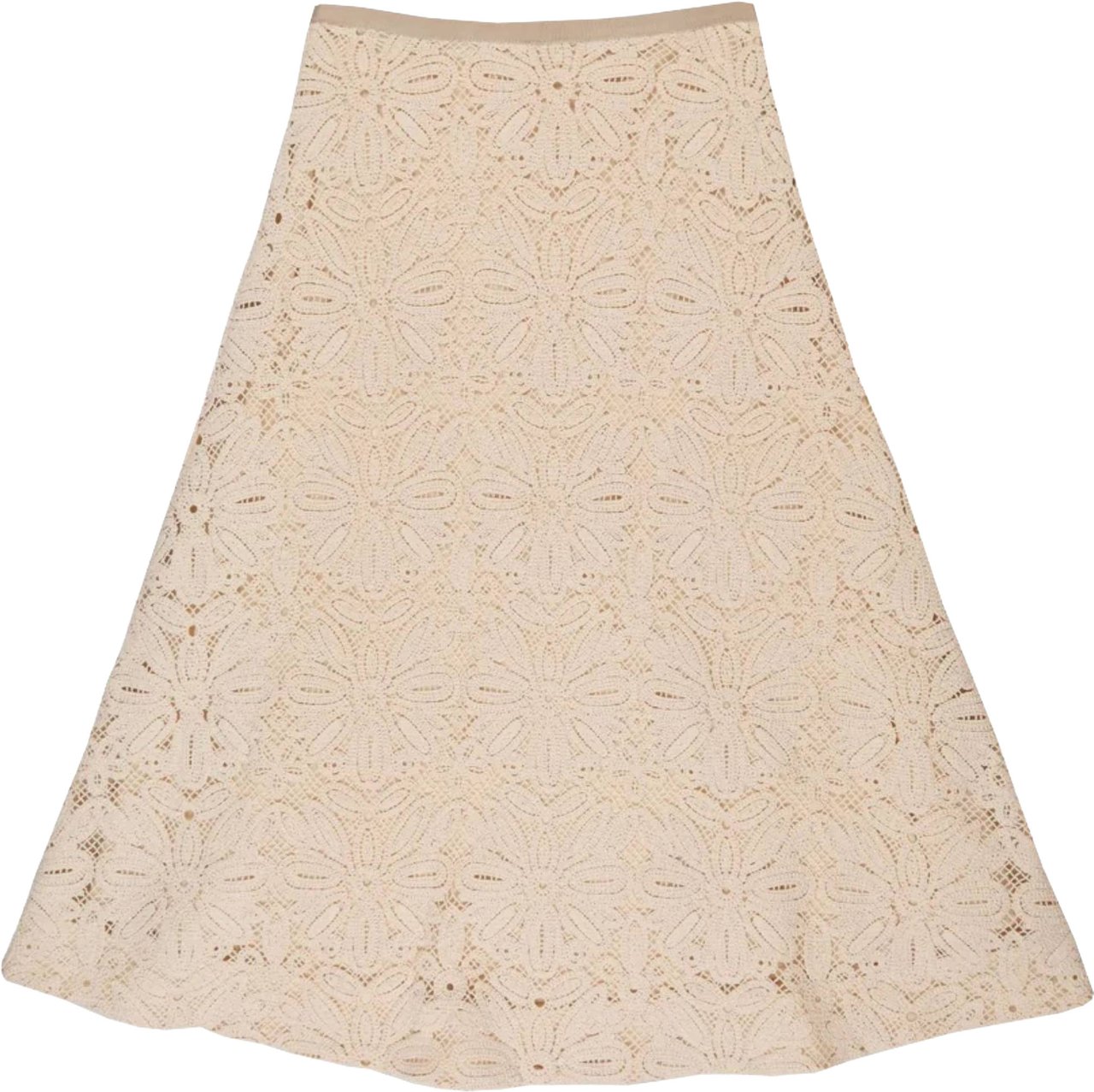 Incotex Beige Floral Lace Midi Skirt Neutraal