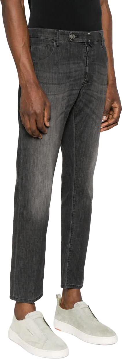 Incotex Black Pantalone Slim-Fit Washed Denim Pants Zwart