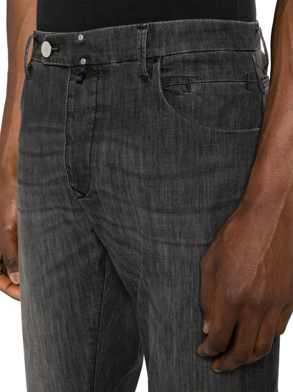 Incotex Black Pantalone Slim-Fit Washed Denim Pants Zwart