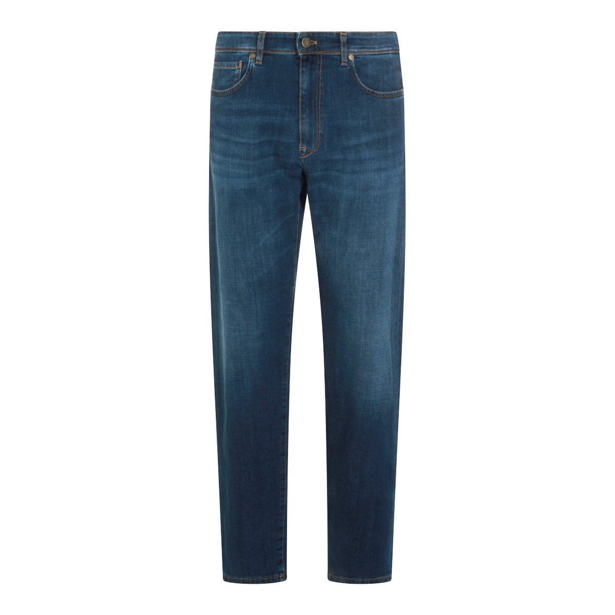Incotex Medium Blue Straight-Leg Jeans with Classic Five-Pocket Design Blauw