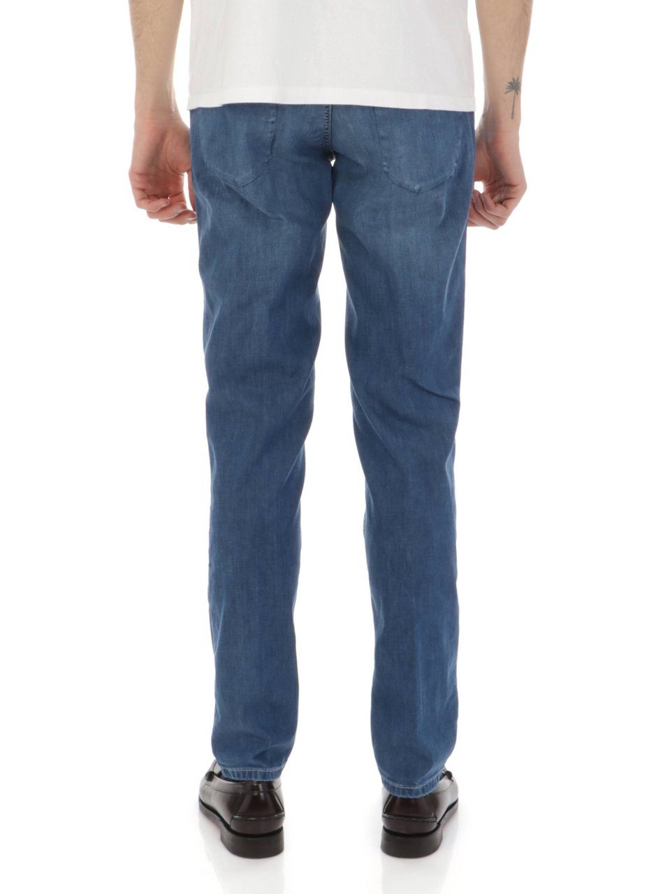 Incotex Medium Blue Straight-Leg Textured Jeans Groen