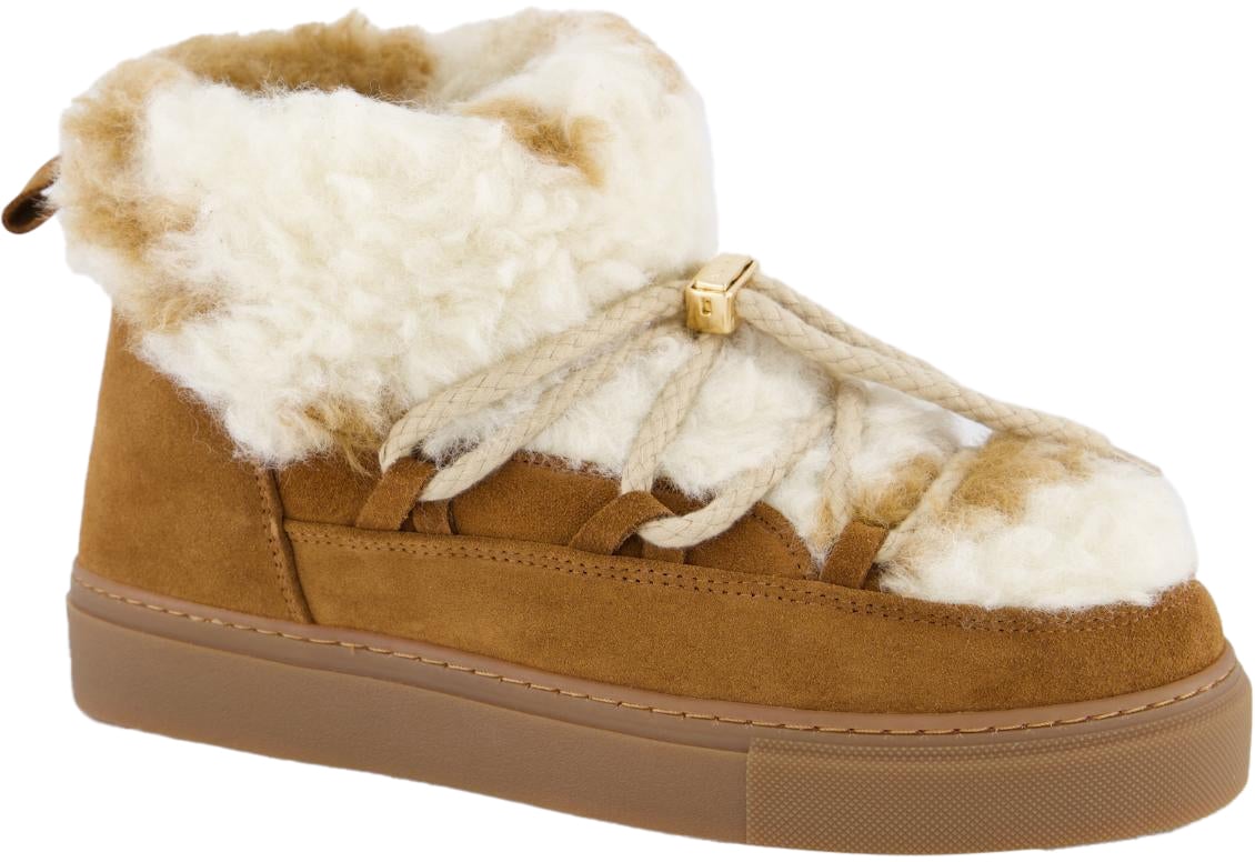 INUIKII Dames Teddy Low Boot Ecru Bruin Bruin