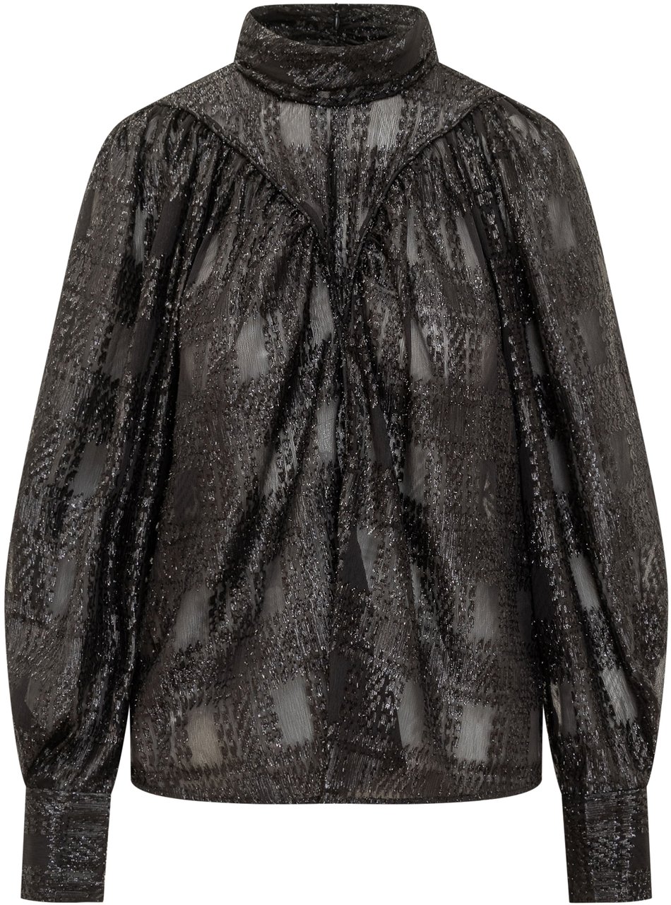 Iro Iro Blusa Trasparente Nera a Maniche Lunghe Zwart