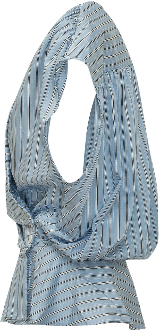 Iro Top Incrociato a Righe con Cintura Lichtblauw