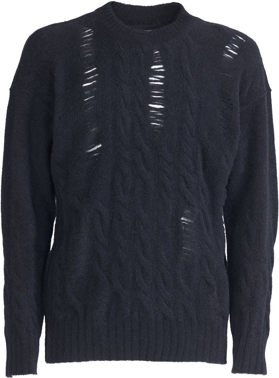 Isabel Benenato Pull col rond Yack Noir Ajouré Torsades Isabel Benenato Homme UK01 01 Zwart