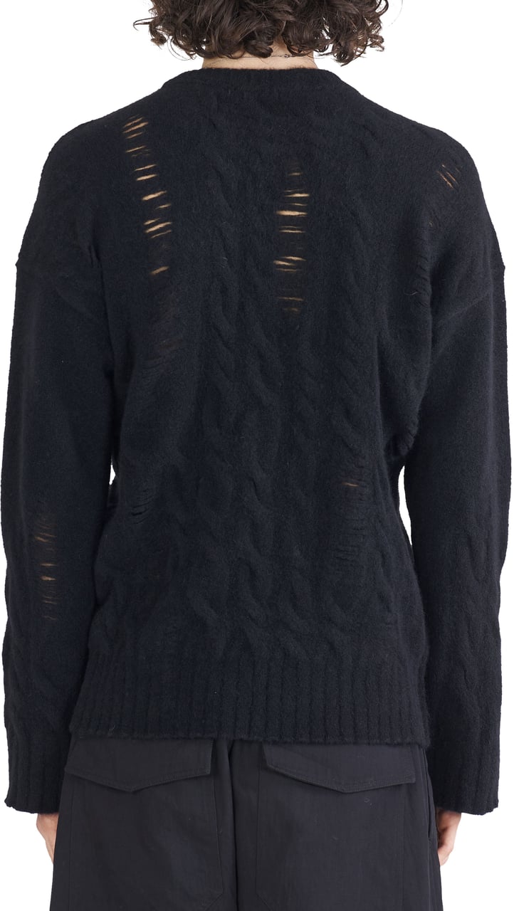 Isabel Benenato Pull col rond Yack Noir Ajouré Torsades Isabel Benenato Homme UK01 01 Zwart