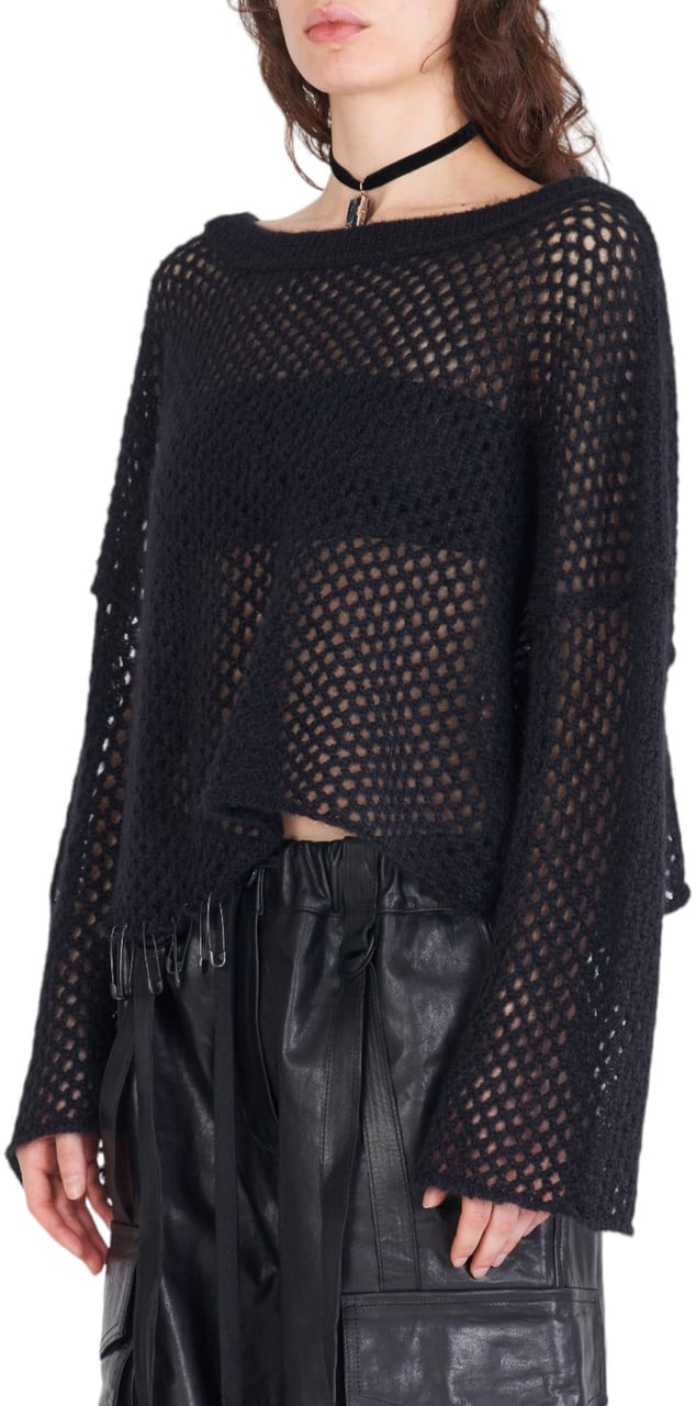 Isabel Benenato Pull filet Epingles à nourrice Noir Isabel Benenato Femme DK32 01 Zwart