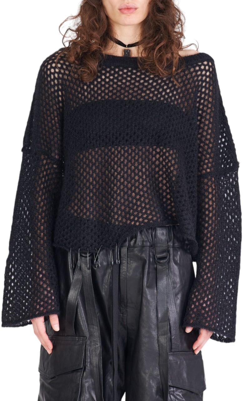 Isabel Benenato Pull filet Epingles à nourrice Noir Isabel Benenato Femme DK32 01 Zwart