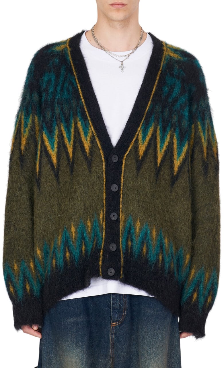 Isabel Benenato Cardigan mohair kaki losanges jaune bleu Isabel Benenato homme UK63 99 Divers