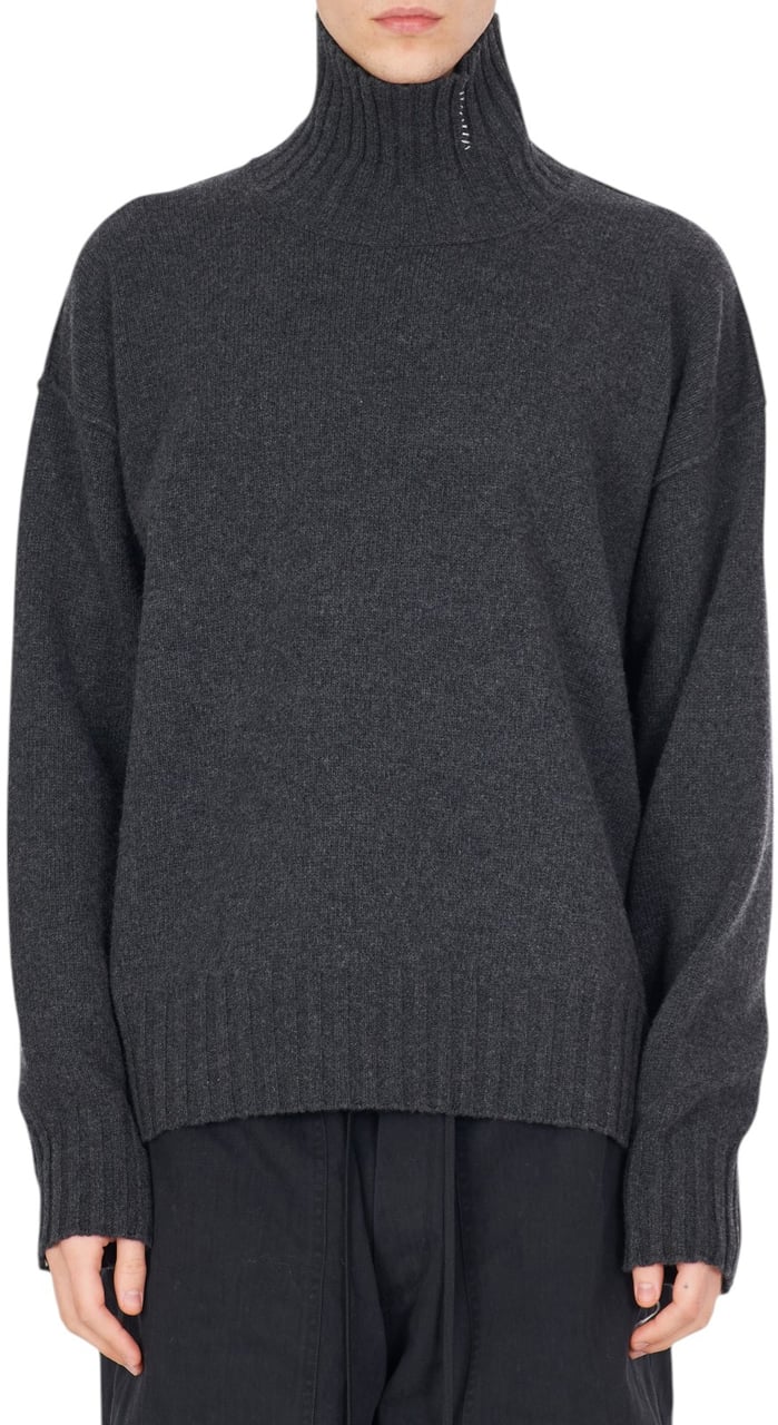 Isabel Benenato Pull cachemire col roulé surpiqure blanche gris Isabel Benenato Homme UK22 80 Wit