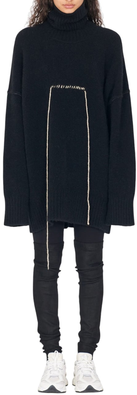 Isabel Benenato Robe yack col roulé noir surpiqué fil blanc Isabel Benenato femme DK22 F25 01 Zwart