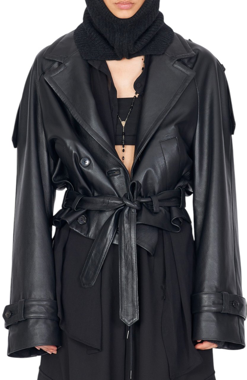 Isabel Benenato Blouson cuir noir oversize ceinture DL03F25 O1 Isabel Benenato femme Zwart