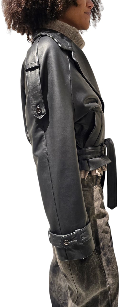 Isabel Benenato Blouson cuir noir oversize ceinture DL03F25 O1 Isabel Benenato femme Zwart