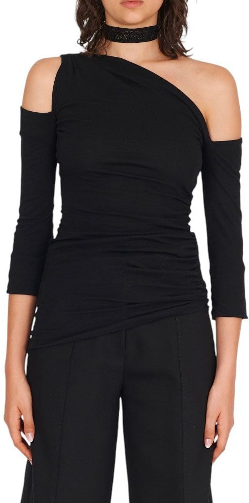 Isabel Benenato Top asymétrique noir jersey coton Isabel Benenato femme DJ21S26 Zwart