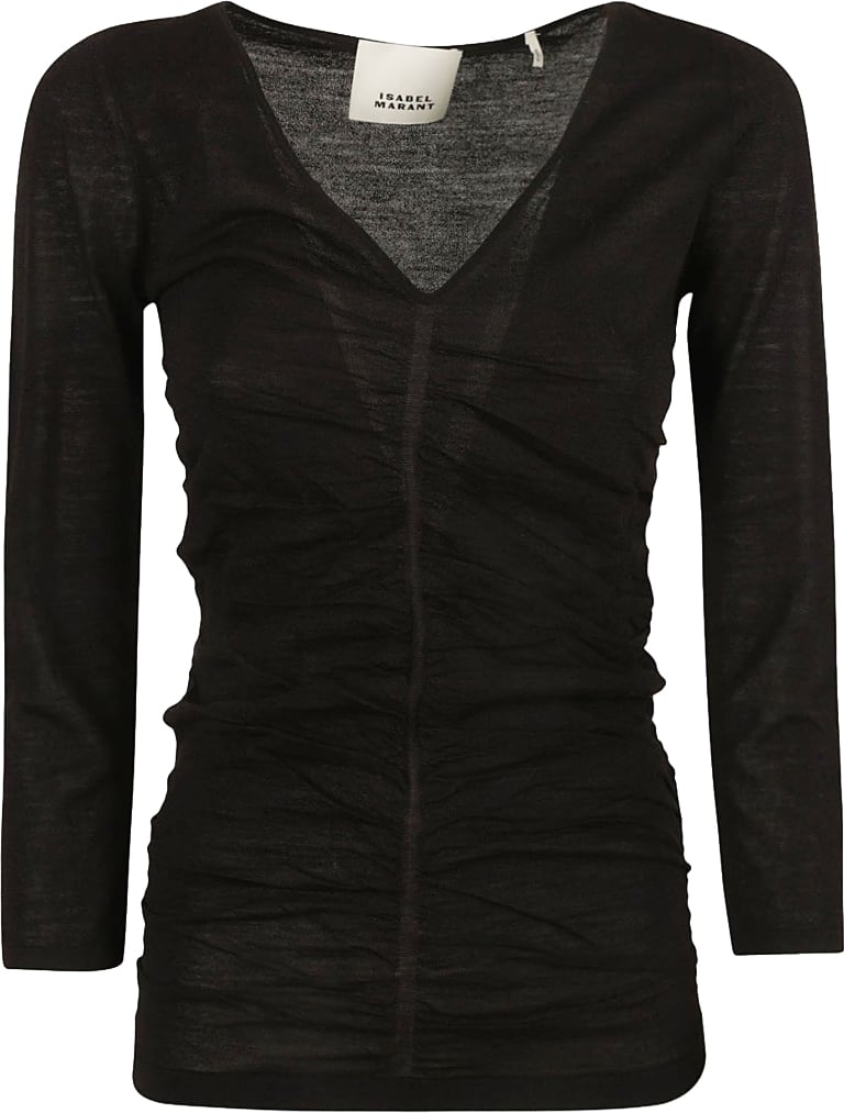 Isabel Marant Fitted V-Neck Black Sweater Zwart