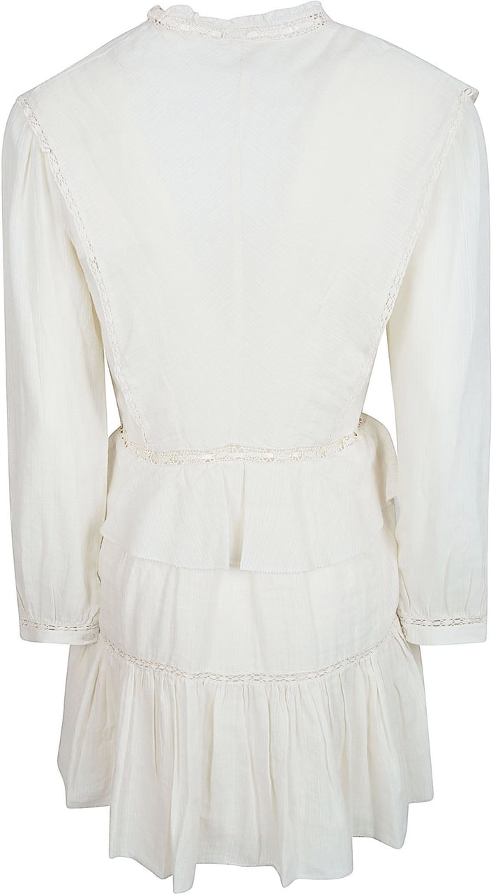 Isabel Marant Ecru Mini Dress with Lace Trims and Ruffled Hem Wit