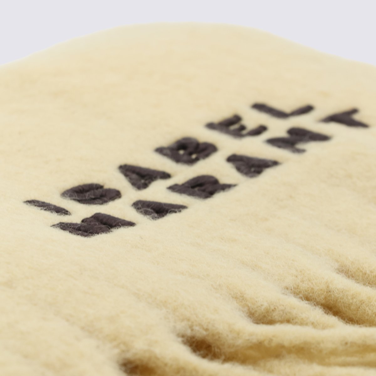 Isabel Marant Plush Textured Scarf With Fringed Ends And Embroidered Detailing Neutraal