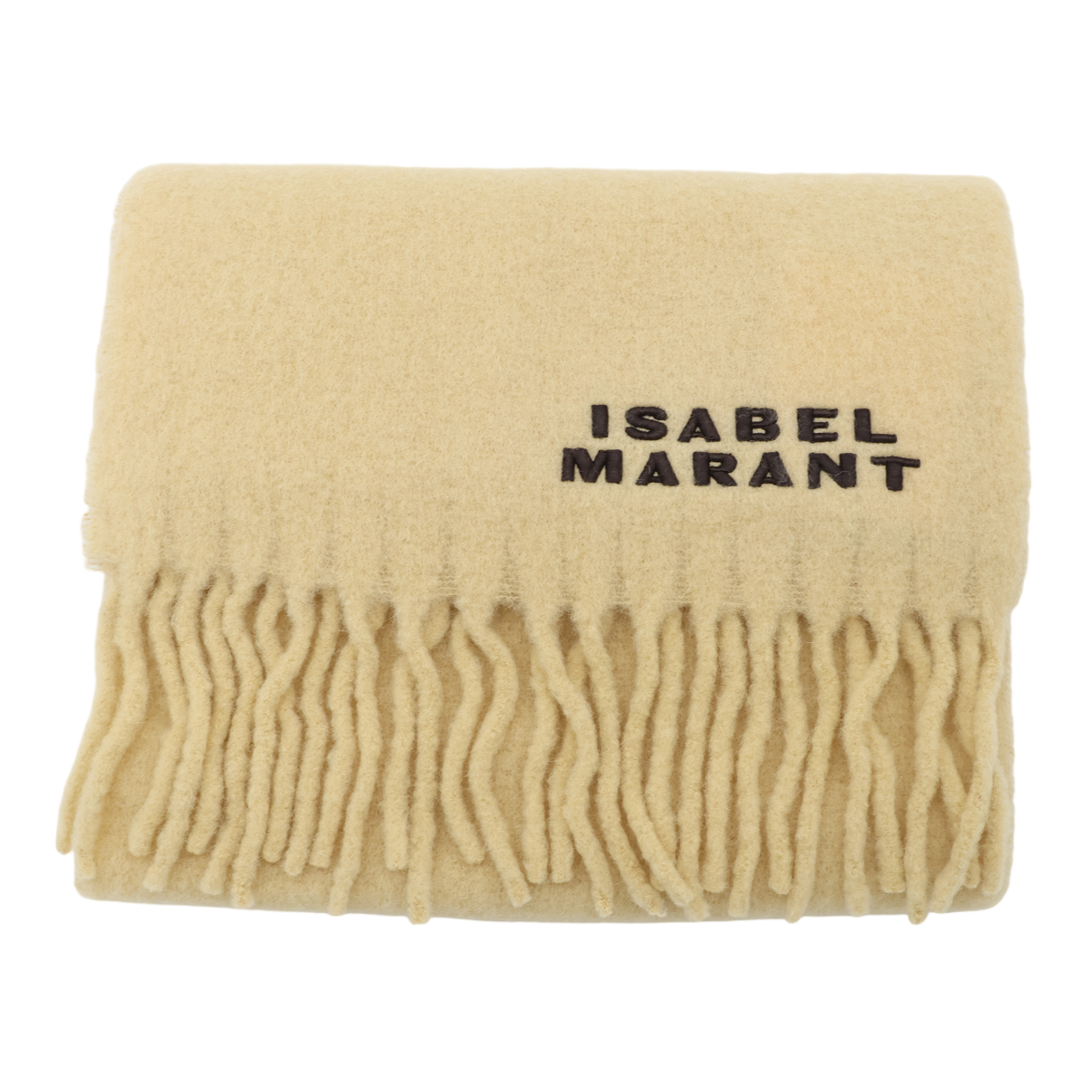Isabel Marant Plush Textured Scarf With Fringed Ends And Embroidered Detailing Neutraal