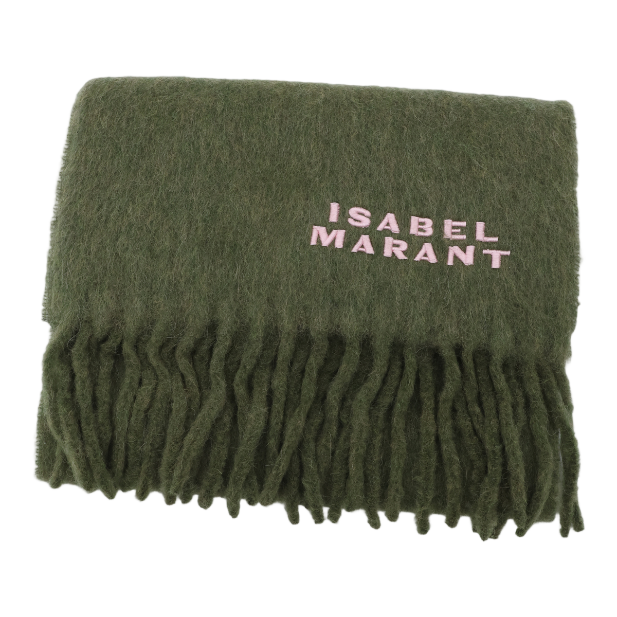 Isabel Marant Soft Olive Green Scarf With Fuzzy Texture And Fringed Ends Grijs