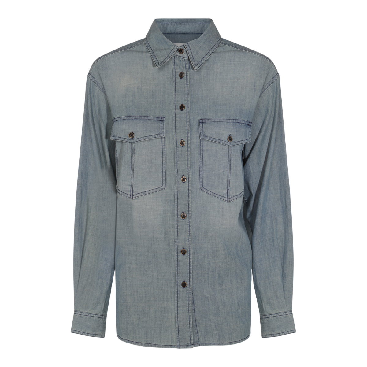 Isabel Marant Classic Button-Down Shirt with Flap Pockets Grijs