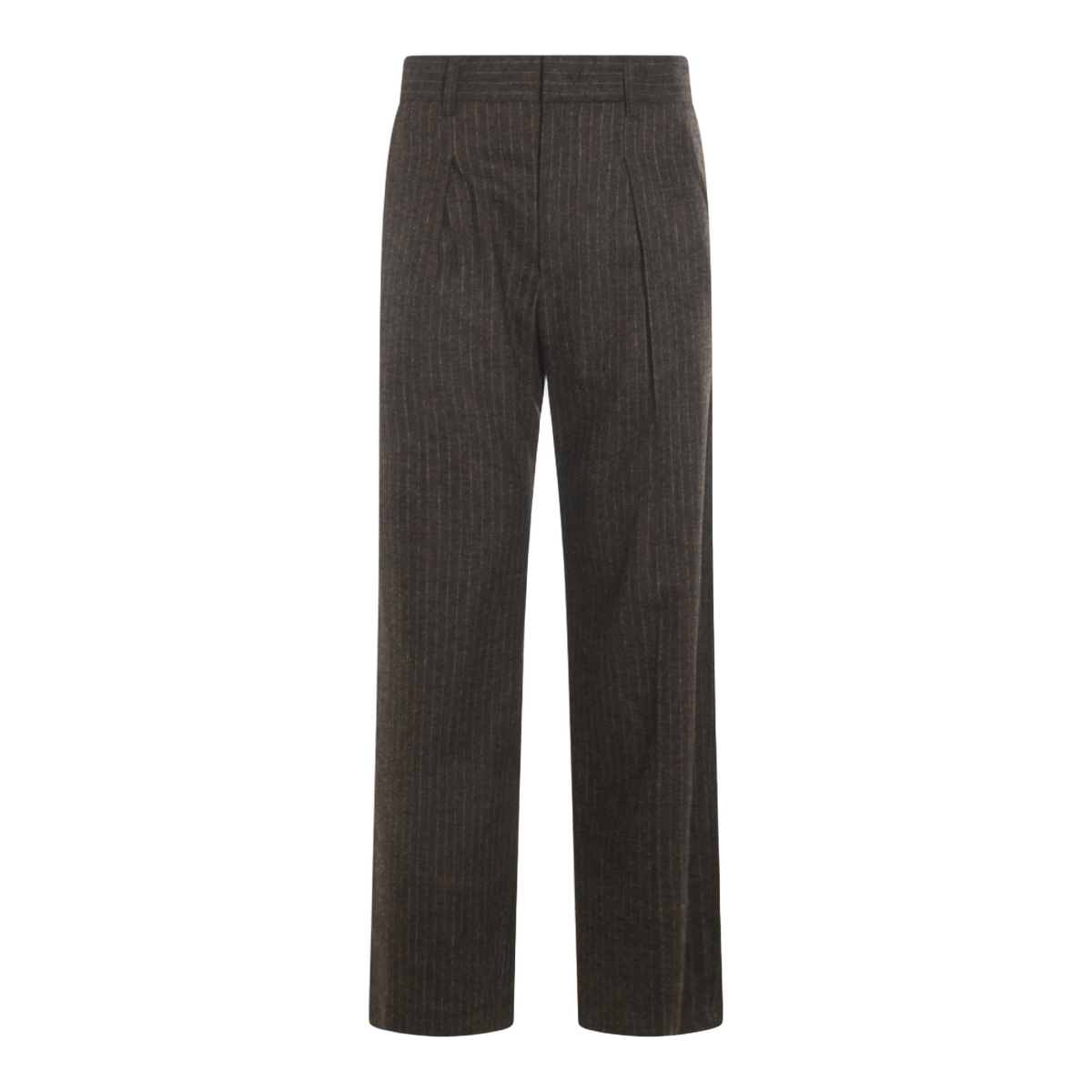 Isabel Marant High-Waisted Straight-Leg Trousers with Subtle Pinstripe Design Zwart