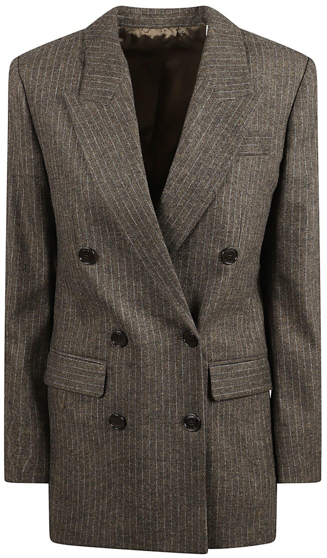 Isabel Marant Striped Wool Blend Suit Jacket Grijs