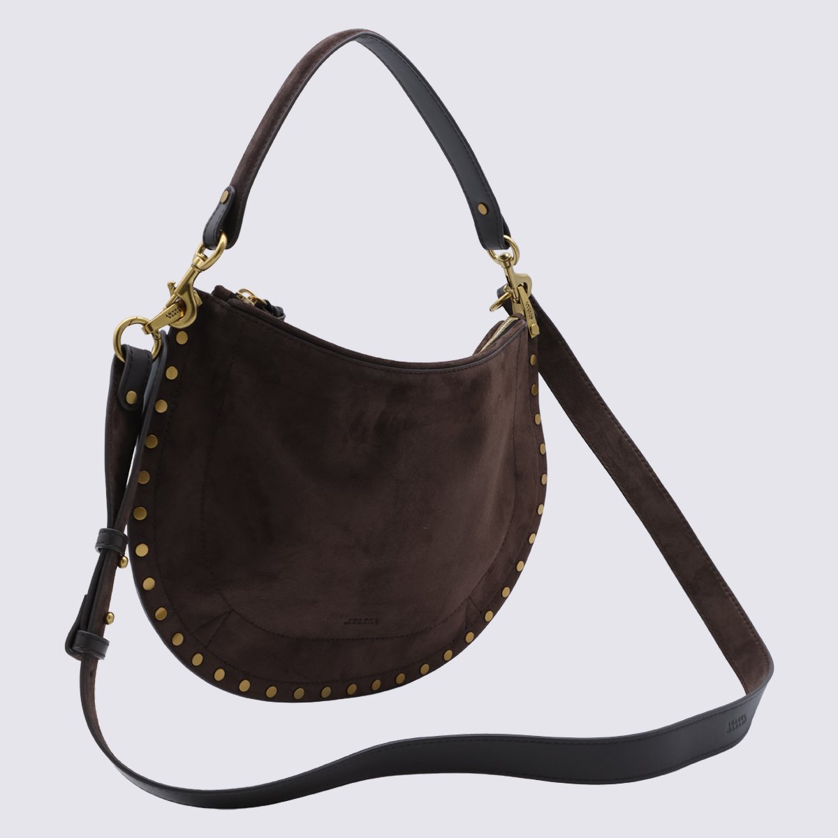 Isabel Marant Crescent-Shaped Suede Bag With Gold Accents Zwart