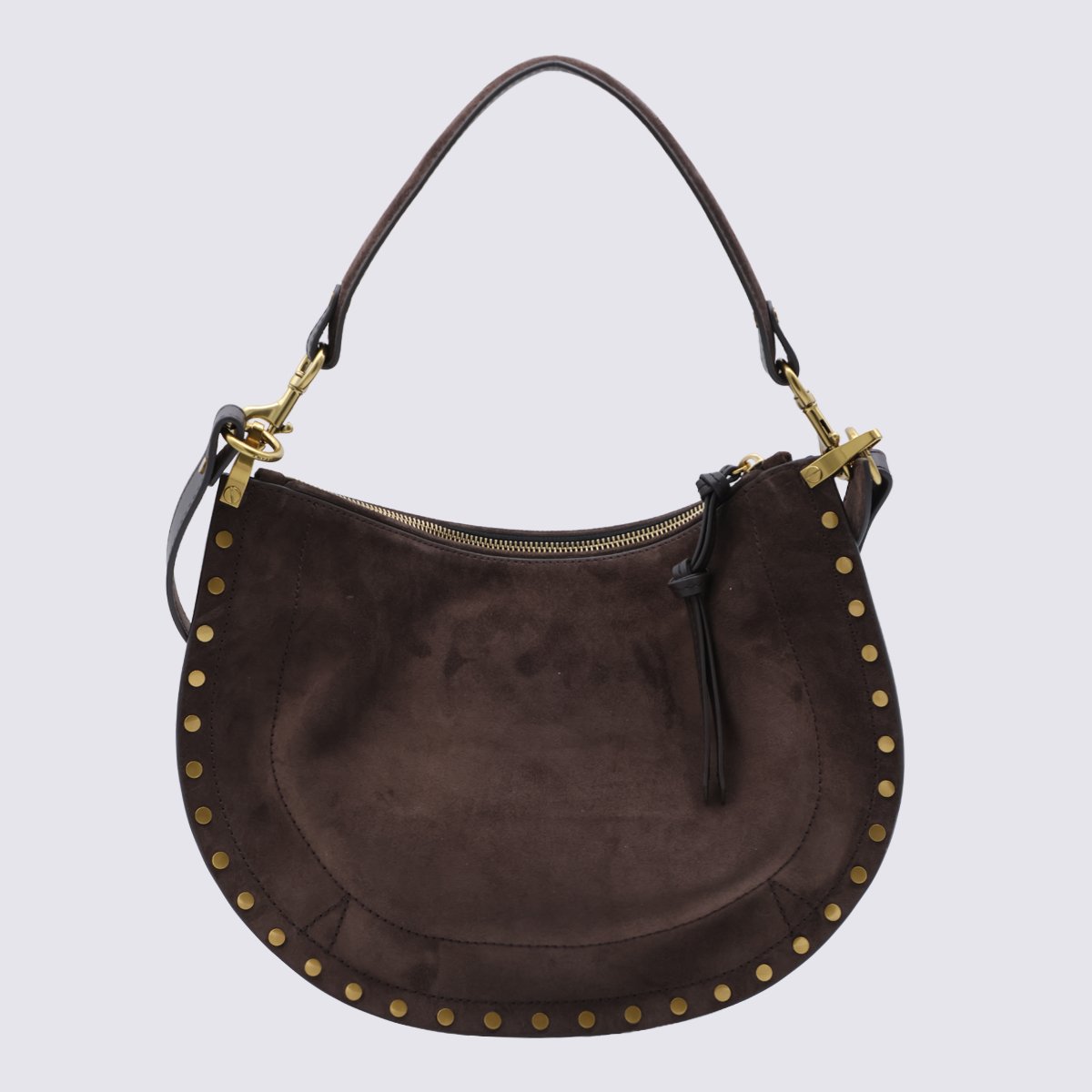 Isabel Marant Crescent-Shaped Suede Bag With Gold Accents Zwart
