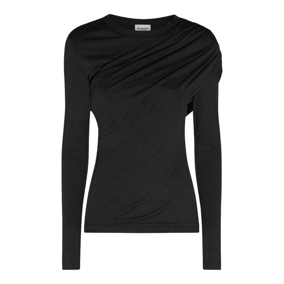 Isabel Marant Fitted Long-Sleeved Top with Asymmetrical Draped Detail Zwart