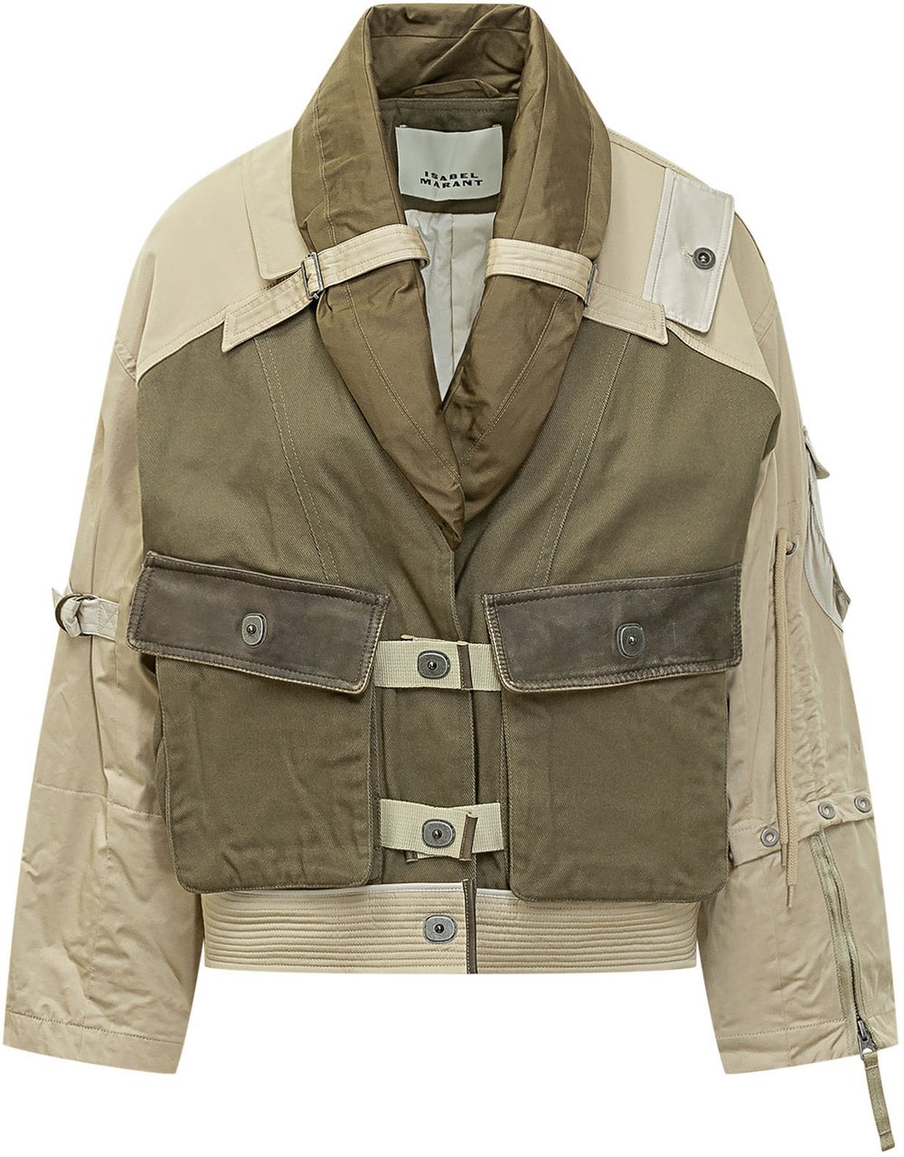Isabel Marant Giacca Utility Corta Multitasche con Cinturini Donkergroen