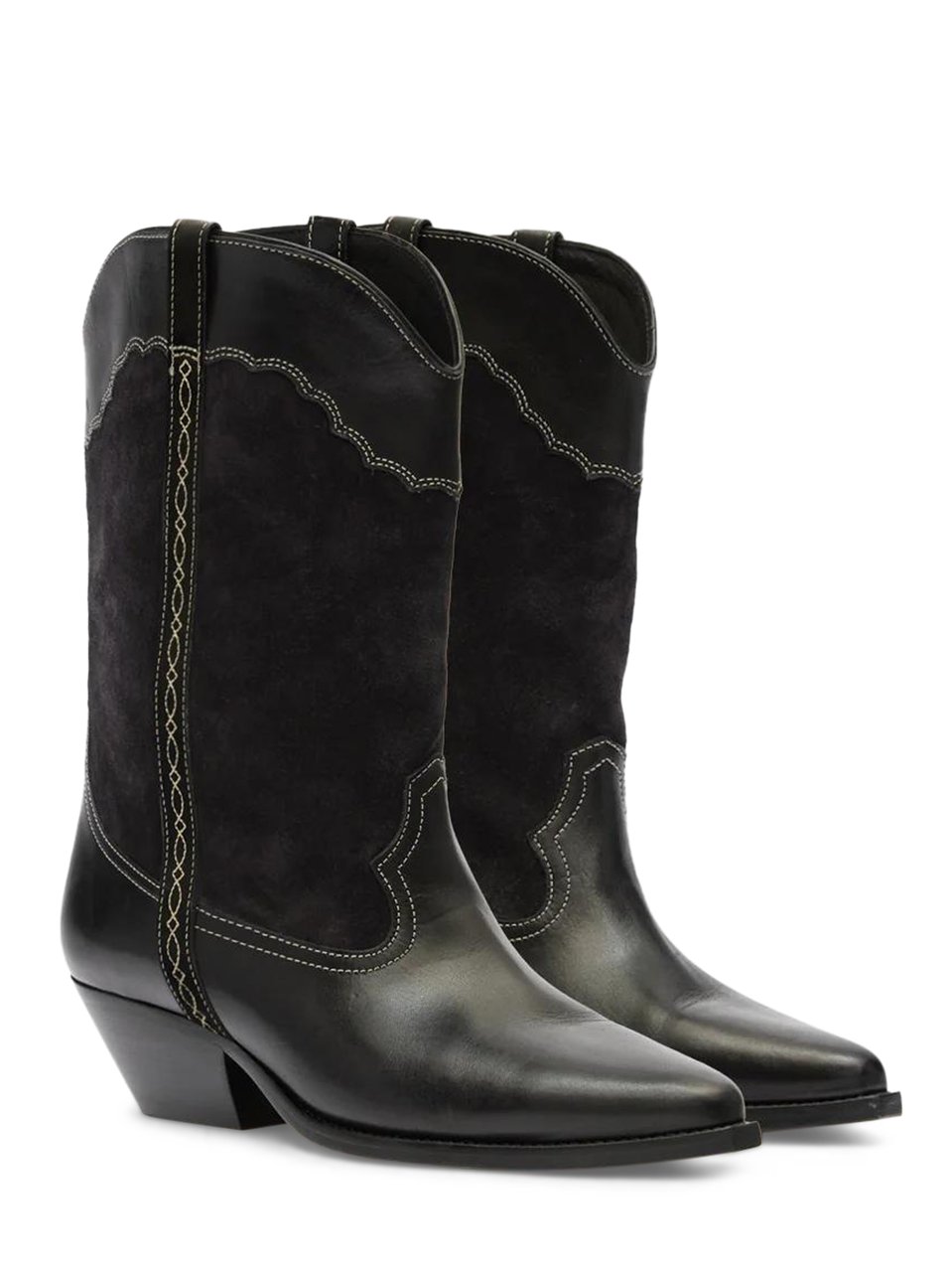 Isabel Marant Mid-Calf Leather and Suede Boots with Decorative Stitching Zwart
