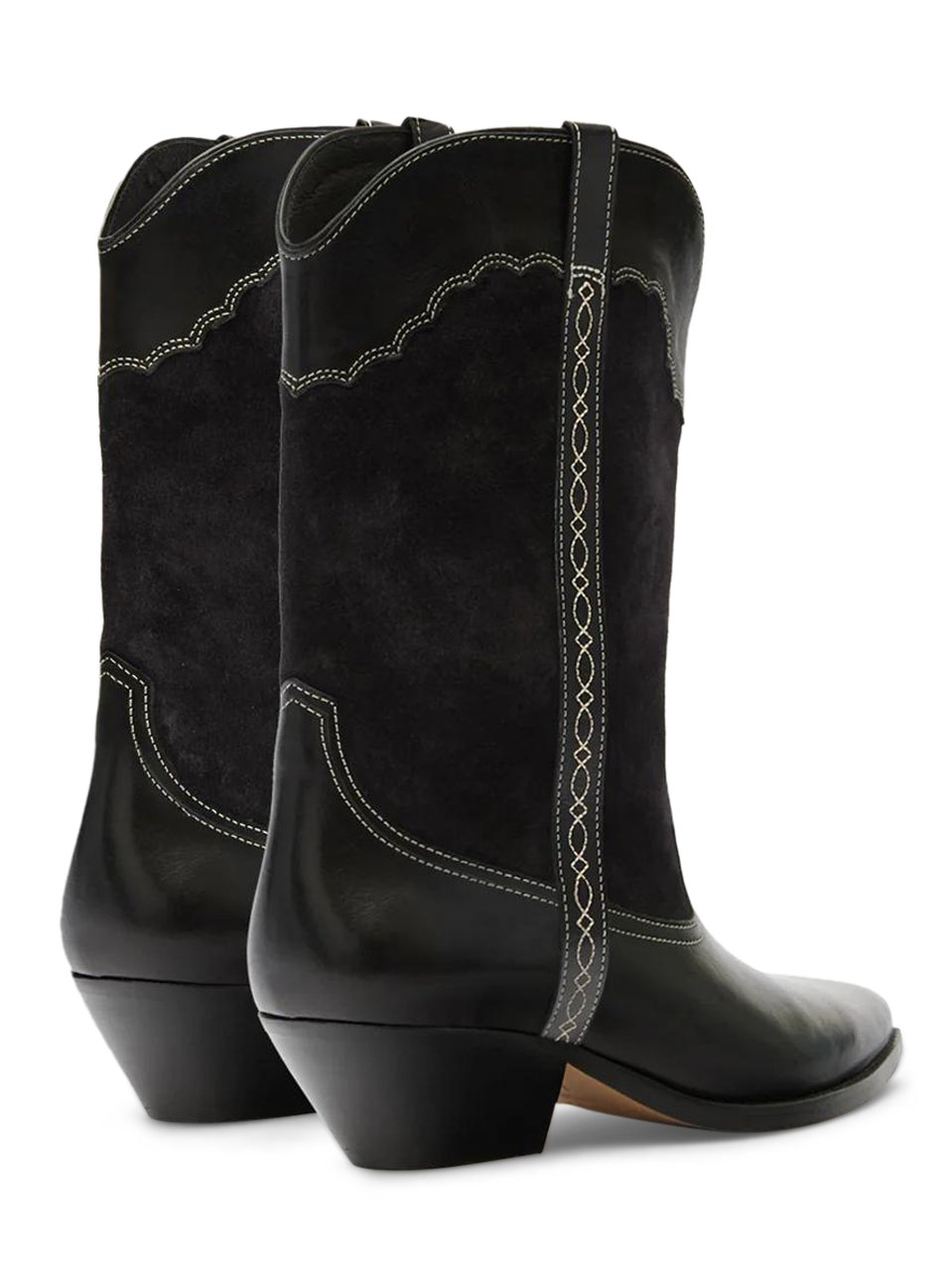Isabel Marant Mid-Calf Leather and Suede Boots with Decorative Stitching Zwart