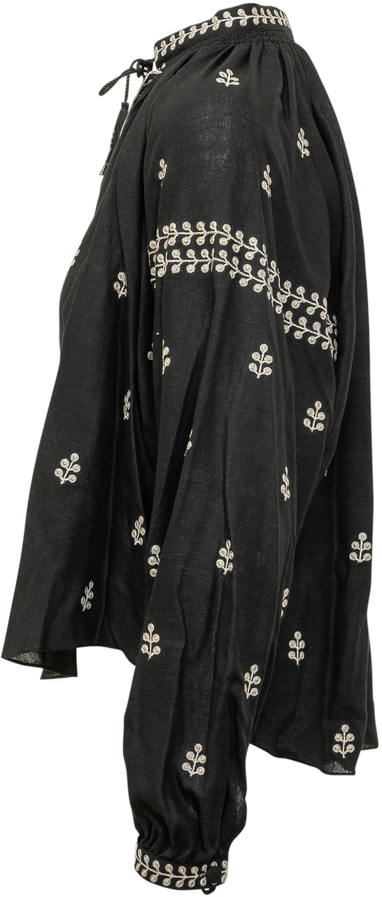 Isabel Marant Blusa con Ricamo e Collo Arricciato Zwart