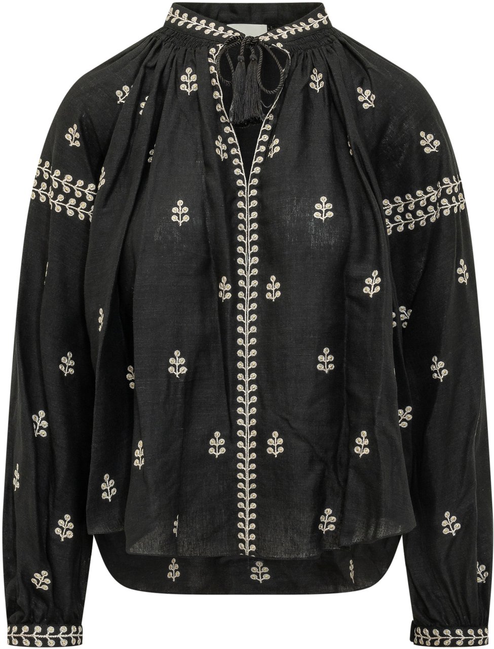 Isabel Marant Blusa con Ricamo e Collo Arricciato Zwart