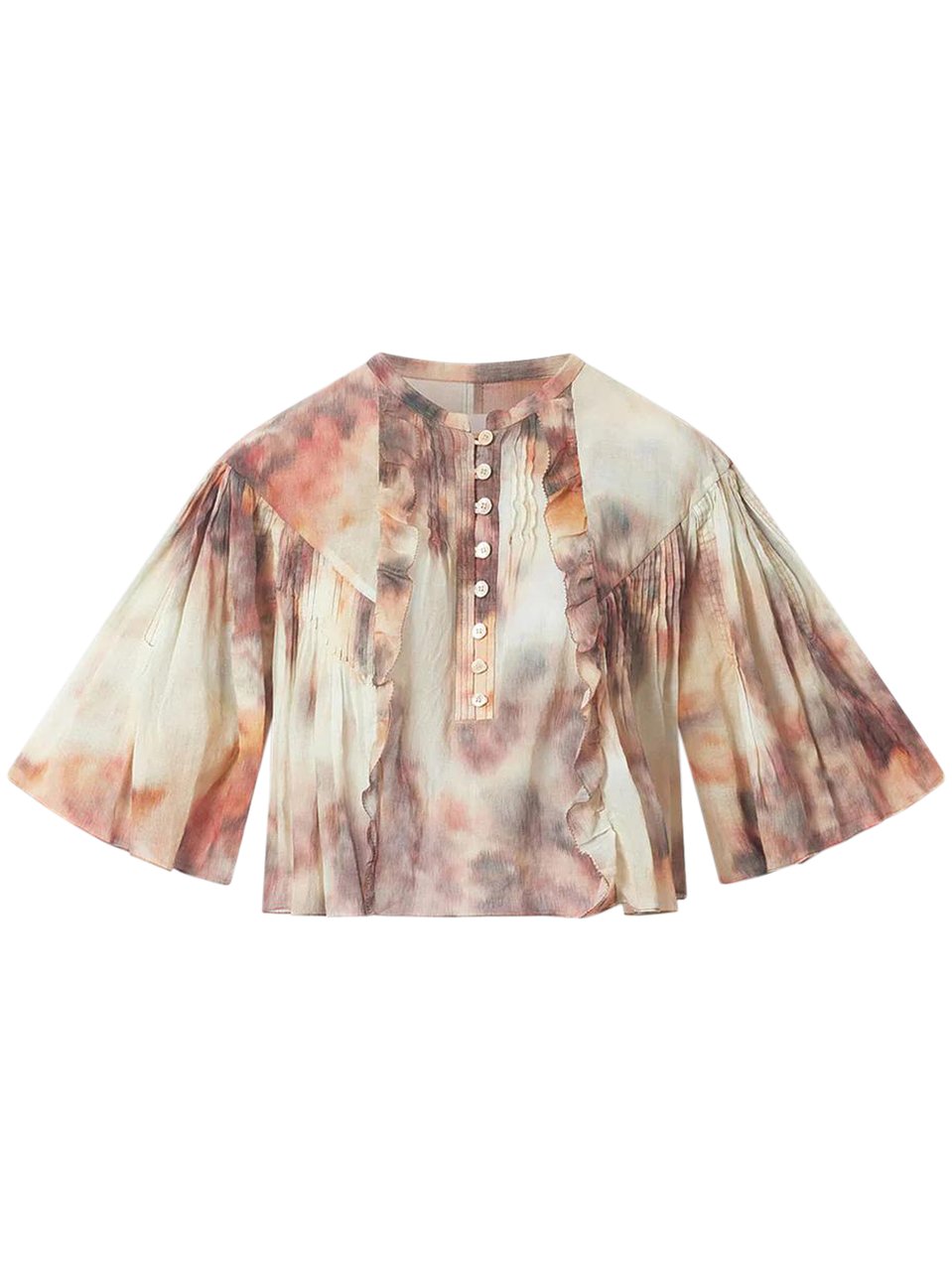 Isabel Marant Cropped Blouse with Flared Sleeves and Ruffle Details Neutraal