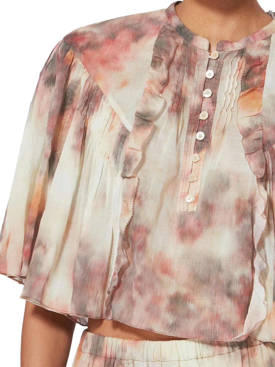 Isabel Marant Cropped Blouse with Flared Sleeves and Ruffle Details Neutraal