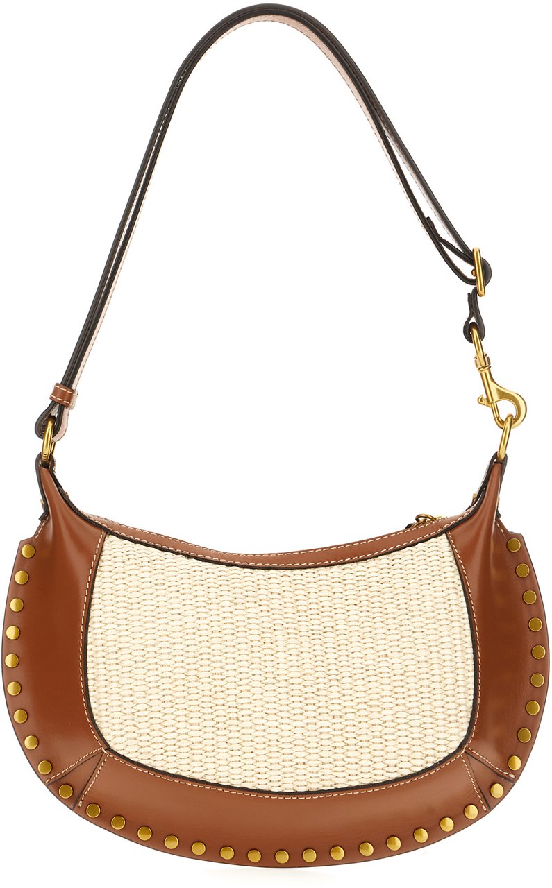 Isabel Marant Isabel Marant Two-tone rafia and leather Oskan moon shoulder bag Divers