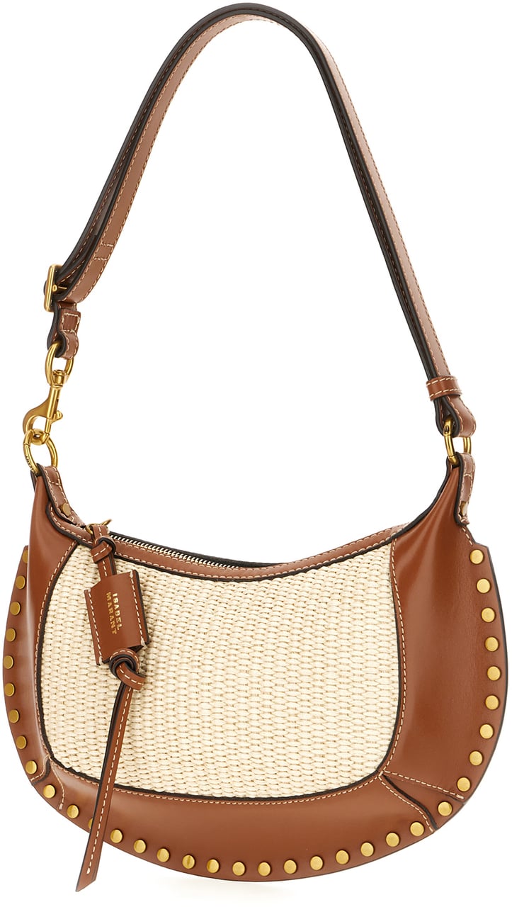 Isabel Marant Isabel Marant Two-tone rafia and leather Oskan moon shoulder bag Divers